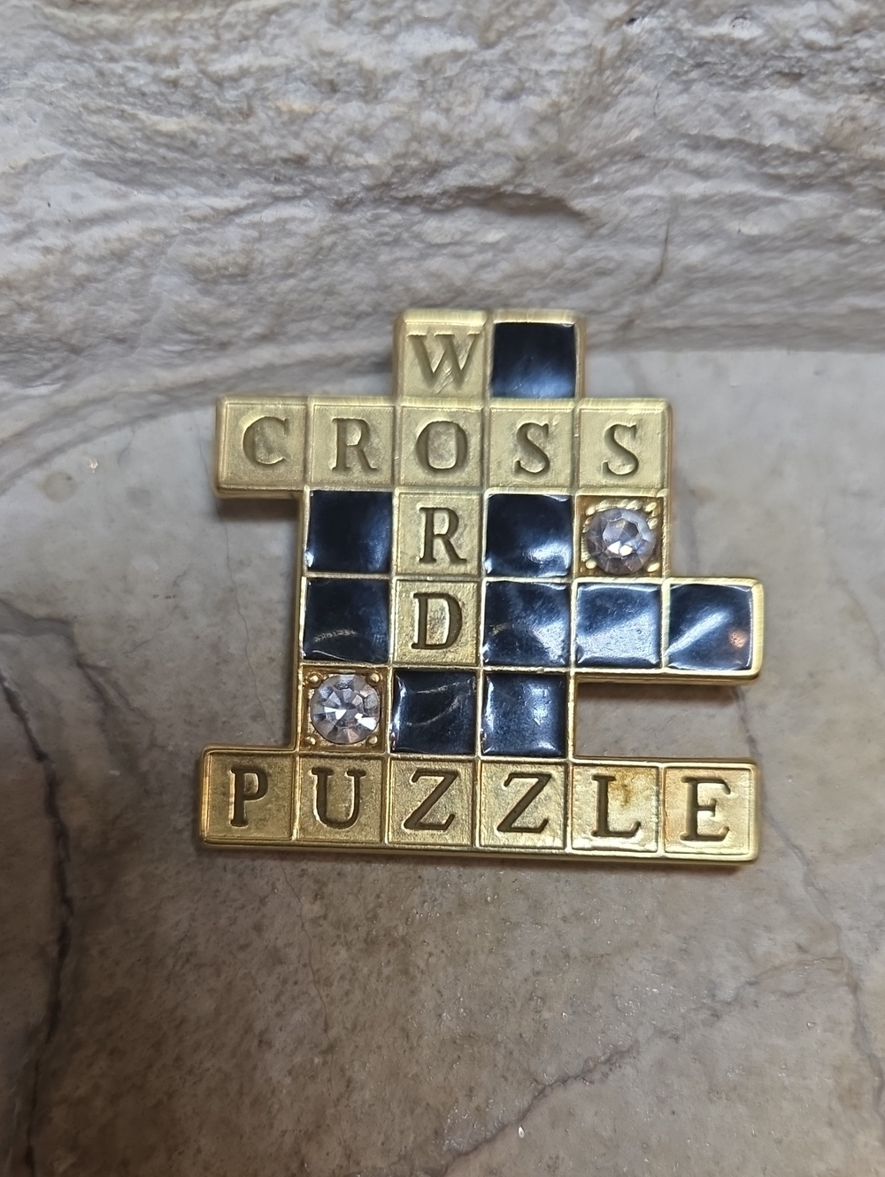 Gold & Black 'Word Cross Puzzle' Enamel Pin Brooch